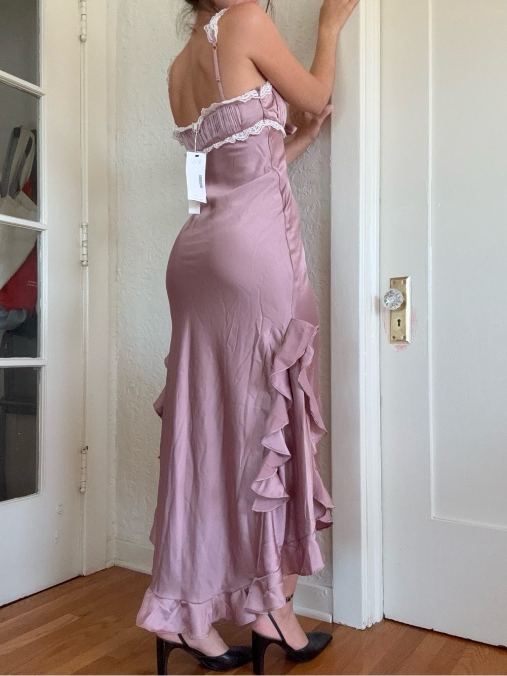 For Live and Lemons Chelsea Lace Trim Satin Maxi Dress - Picture 3 of 9